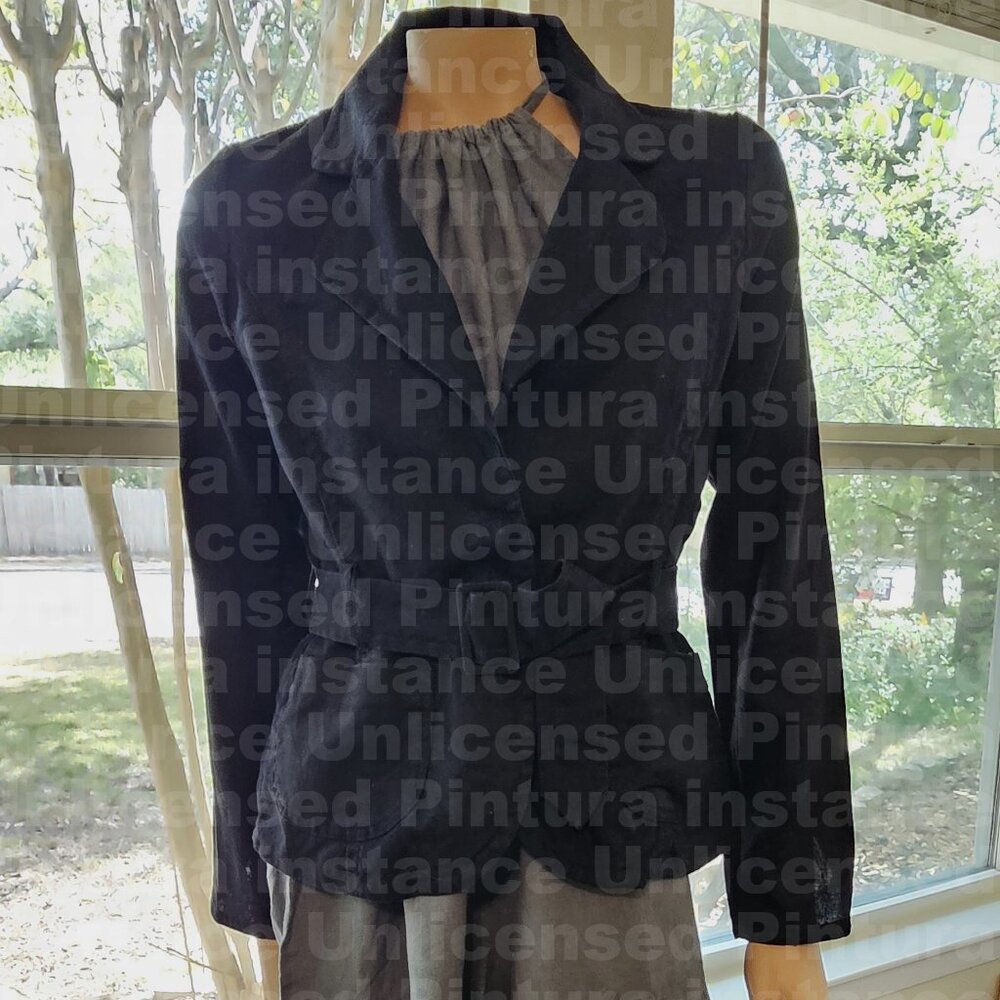 H & M black linen belted jacket blazer womens 12